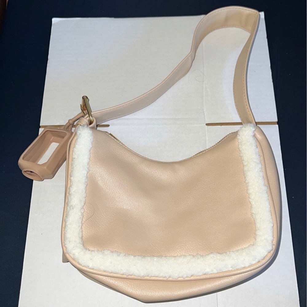 Wild Fable Shoulder Bag in Tan with Cream Faux Sherpa